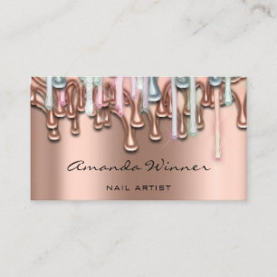 Nail Pink Mint Drips Rose QR Code Logo Waxing  Business Card