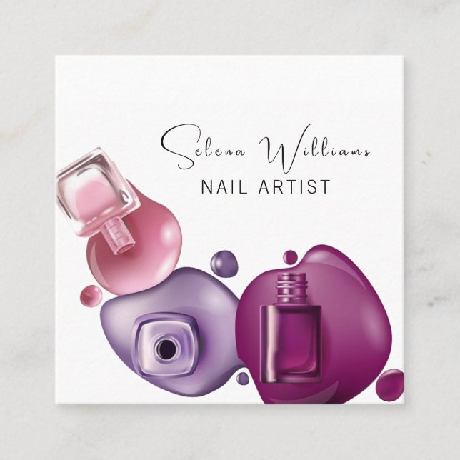 Nail Polish Artist Beauty Salon Service Square Business Card (Front)