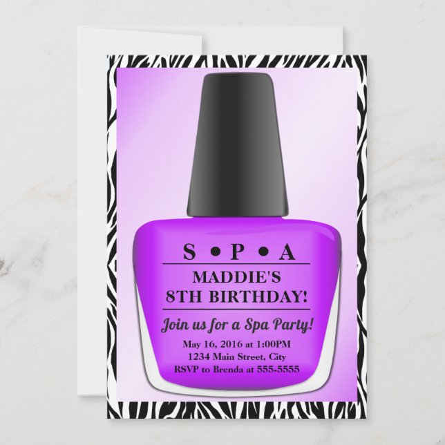 Nail Polish Birthday Invitation Purple Nail Polish (Front)