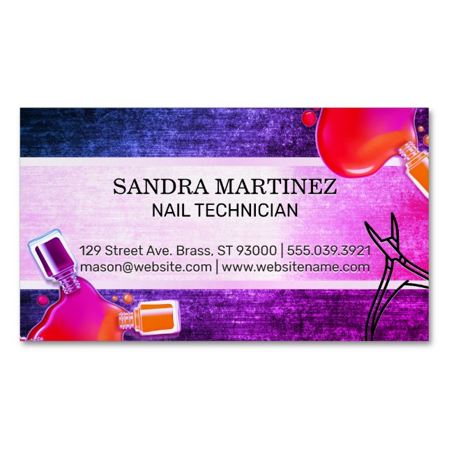 Nail Polish Bottle Pour | Nail Clippers Magnetic Business Card (Front)