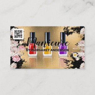 Nail Polish Gold Flowers QR Code Appointment Card