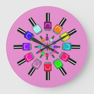 Nail Polish Rings Pink Large Clock