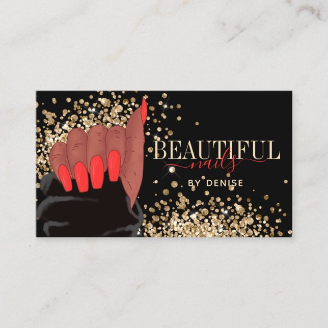 nail salon afroamerican woman hand nail technician business card (Front)