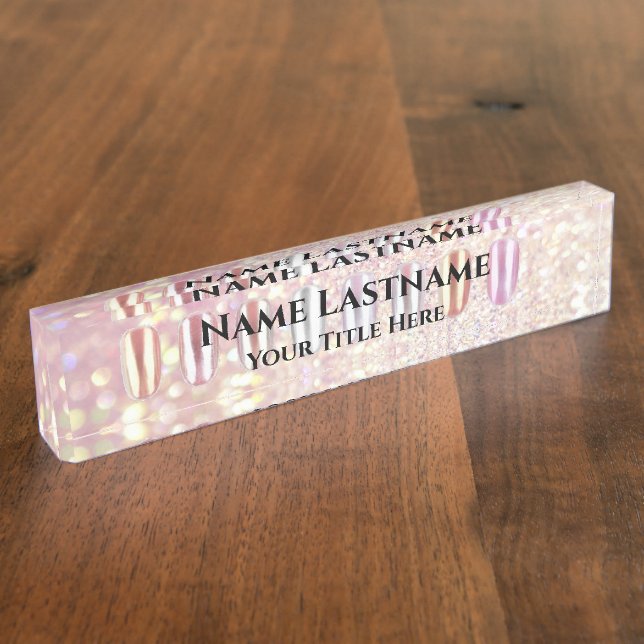Nail Salon Artist Rose Blush Glitter Holograph Nameplate (Side)
