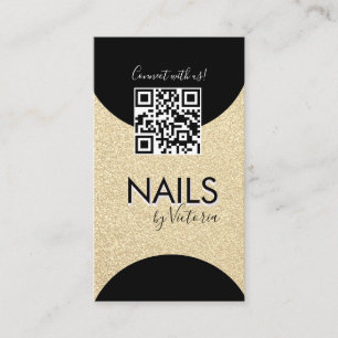 Nail Salon Beauty Artist QR Code Faux Glitter Gold Business Card