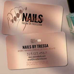 Nail Salon Blush Pink Metallic + Rose Gold Glitter Business Card