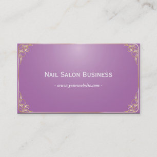 Nail Salon Gold Framed Elegant Purple Business Card