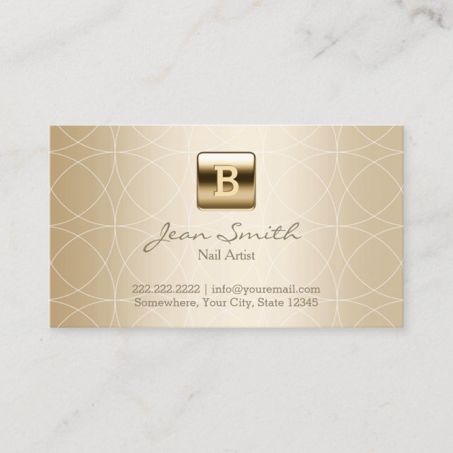 Nail Salon Gold Monogram Geometric Makeup Business Card (Front)