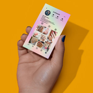 Nail Salon Instagram Photo Grid Holographic Business Card