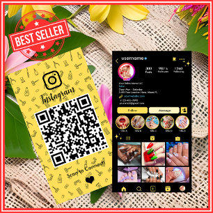 Nail Salon Instagram Yellow QR Code Business Card