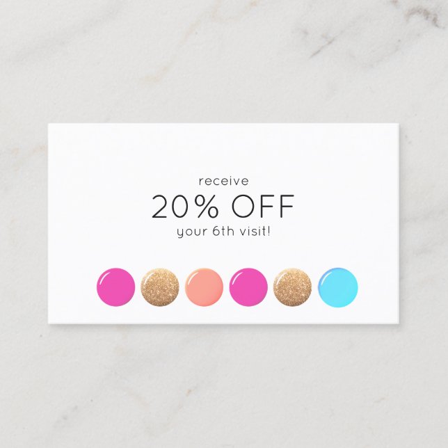 Nail Salon Manicurist Customer Loyalty 6 Punch Card (Front)