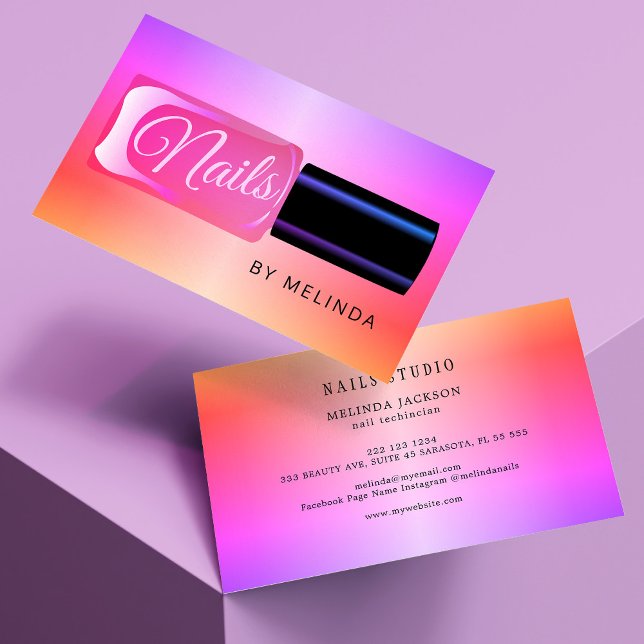 Nail salon manicurist modern polish colourful chic business card (Creator Uploaded)