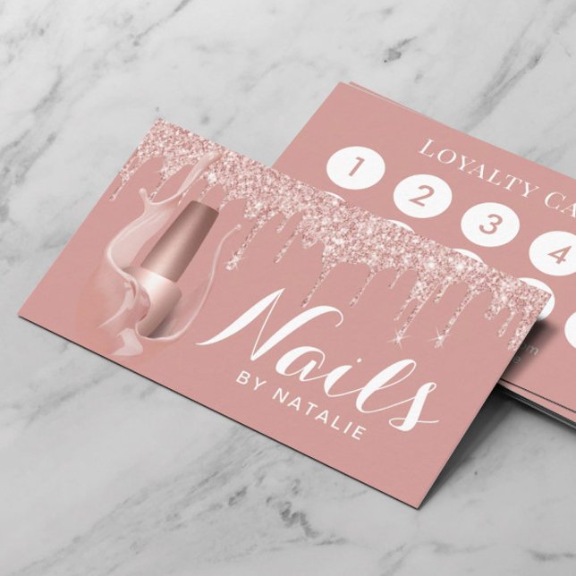 Nail Salon Manicurist Modern Rose Gold Drips Loyalty Card (Creator Uploaded)