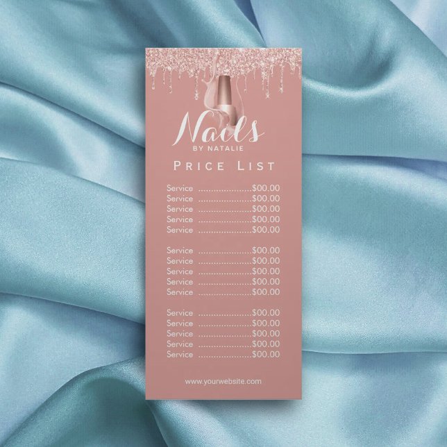 Nail Salon Manicurist Rose Gold Drips Price List Rack Card (Creator Uploaded)