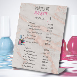 Nail Salon Manicurist Rose Gold QR Price List Pedestal Sign