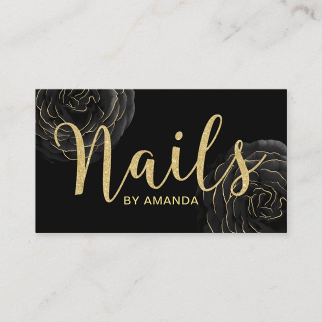 Nail Salon Modern Black & Gold Floral Appointment (Front)