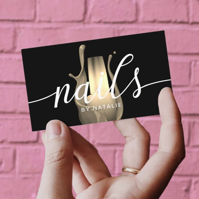 Nail Salon Modern Gold Polish Bottle Manicurist Business Card (Creator Uploaded)