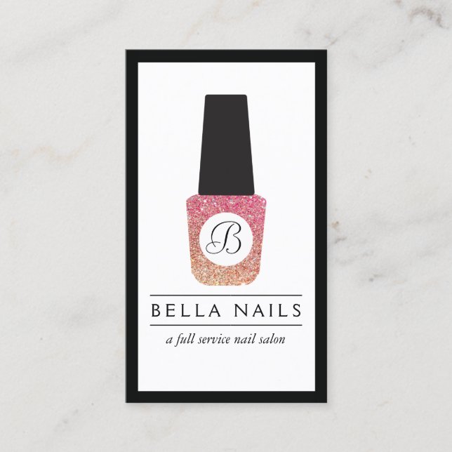 Nail Salon Monogram Glitter Nail Polish Business Card (Front)