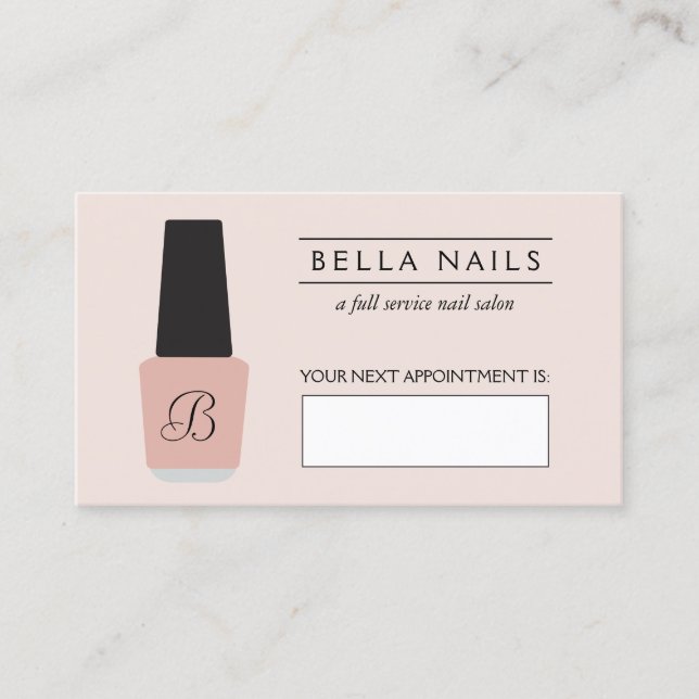 Nail Salon Monogram on Blush Pink II Appointment Card (Front)