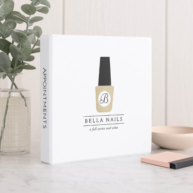 Nail Salon Monogram on Gold Glitter Nail Polish Binder (Creator Uploaded)