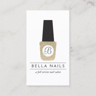 Nail Salon Monogram on Gold Glitter Nail Polish Business Card