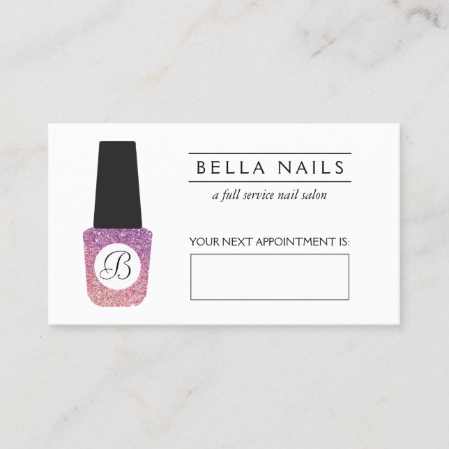 Nail Salon Monogram Purple Glitter Appointment Card (Front)