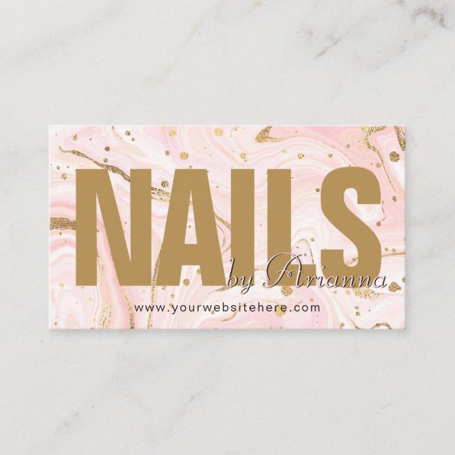  Nail Salon | Nail Tech | Nail Stylist Marble Pink Business Card (Front)