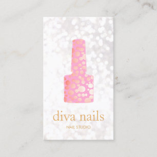 Nail Salon Pink Gold Polish Bottle Manicurist Business Card