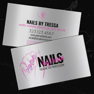 Nail Salon Platinum, Iridescent + Hot Pink Glitter Business Card