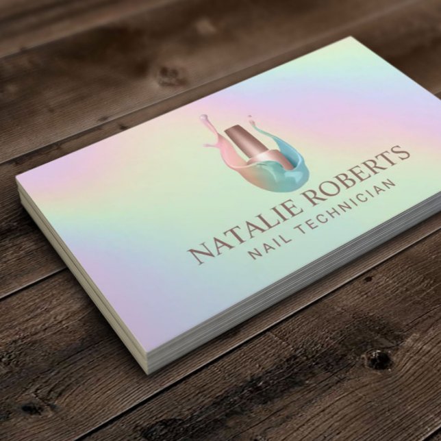 Nail Salon Polish Bottle Holographic Manicurist Business Card (Creator Uploaded)