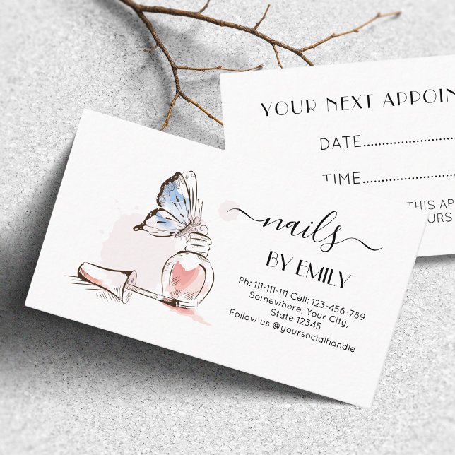Nail Salon Polish Bottle Sketch Blush Pink Appointment Card (Creator Uploaded)