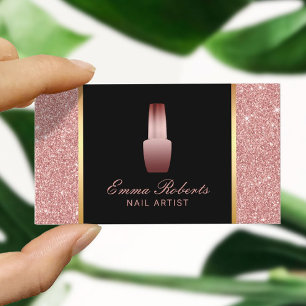 Nail Salon Polish Makeup Artist Rose Gold Glitter Business Card