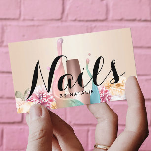 Nail Salon Polish Manicurist Elegant Floral Business Card