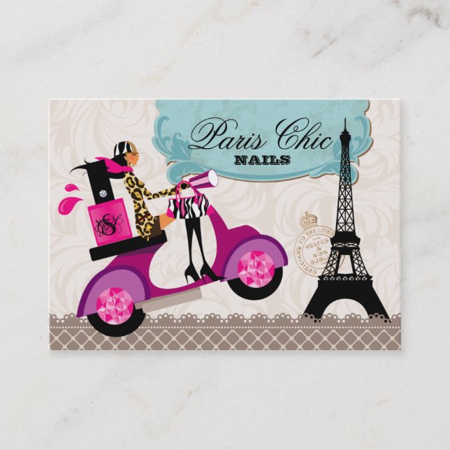 Nail Salon Polish Scooter Paris Eiffel Tower Business Card (Front)