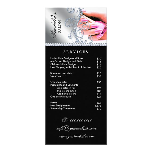 Nail Salon Polish Silver Pink Service Menu (Front)