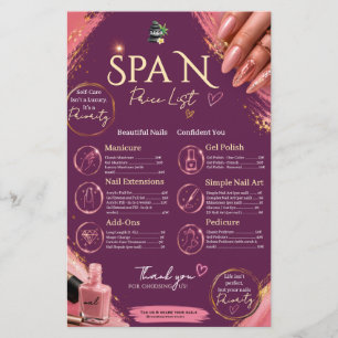 Nail Salon Price List Poster - Spa Manicure Pedicu Flyer