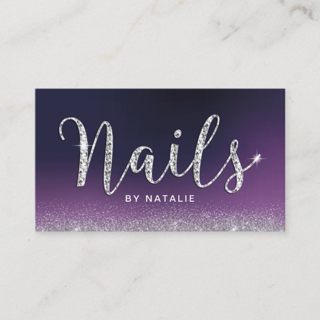 Nail Salon Purple Luxury Diamond Typography Business Card (Front)