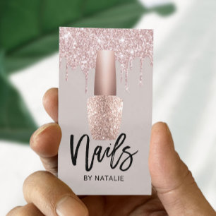 Nail Salon Rose Gold Drips Typography Manicurist Business Card