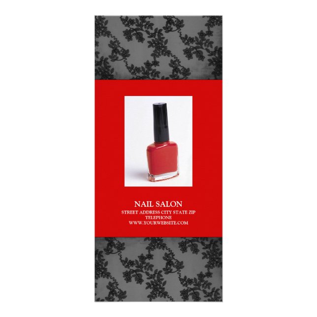 Nail Salon Services Price List {Red} Rack Card (Front)