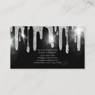 Nail Salon Silver and Black Glitter  Business Card