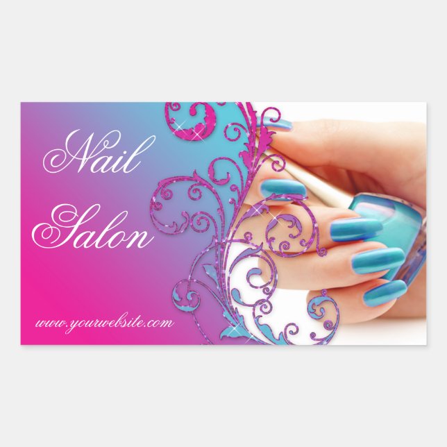 Nail Salon Technician Floral Damask Pink Blue  Sticker (Front)