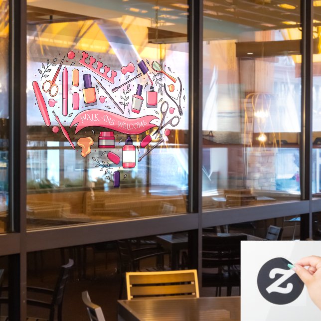 Nail Salon Walk Ins Welcome Nail Pedicure Heart   Window Cling (Restaurant Window)