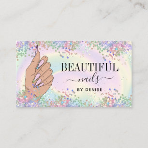 nail salon woman hand holograph nails technician   business card