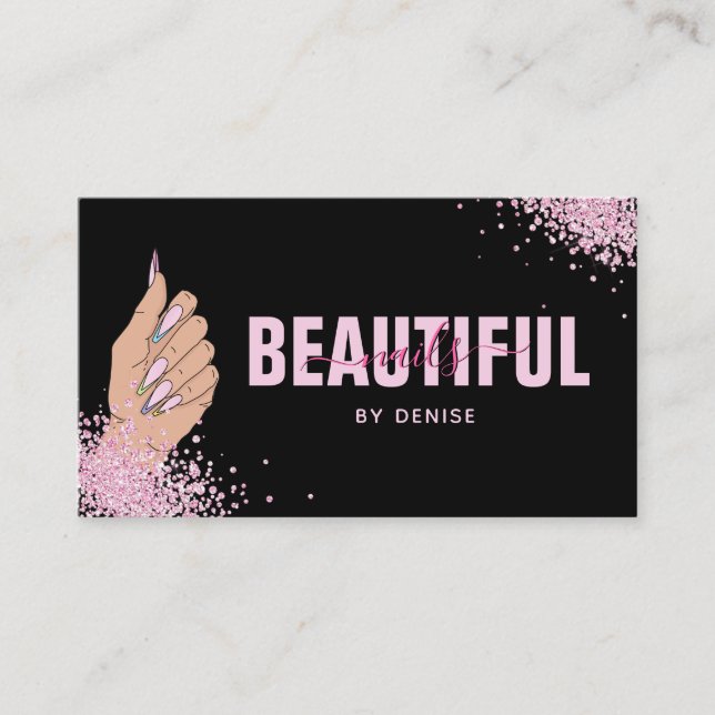 nail salon woman hand holograph nails technician   business card (Front)