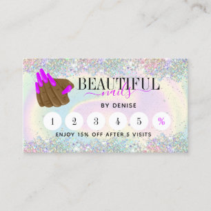 nail salon woman hand nail technician holographic  business card