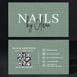 Nail Specialist Linen Sage Green QR Code Business Card