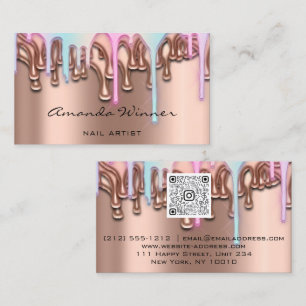 Nail Studio Drips Rose QR Logo Wax Epilation Pink  Business Card
