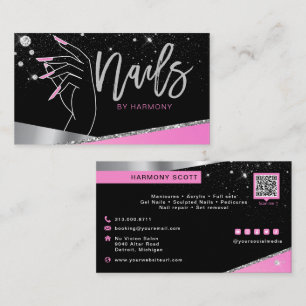 Nail Tech Artist Glam Pink Silver Diamond Salon Business Card