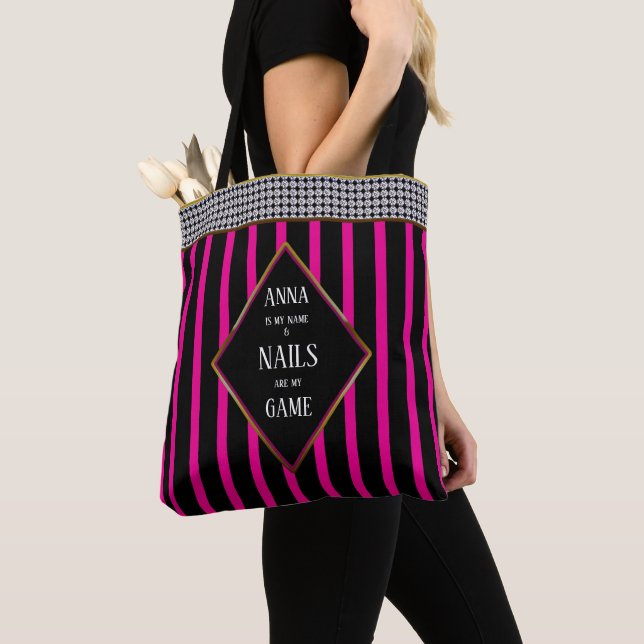Nail Tech Bag, Name Insert, Manicurist, Black Tote Bag (Close Up)