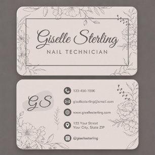 Nail Tech Blush Pink Floral Business Card
